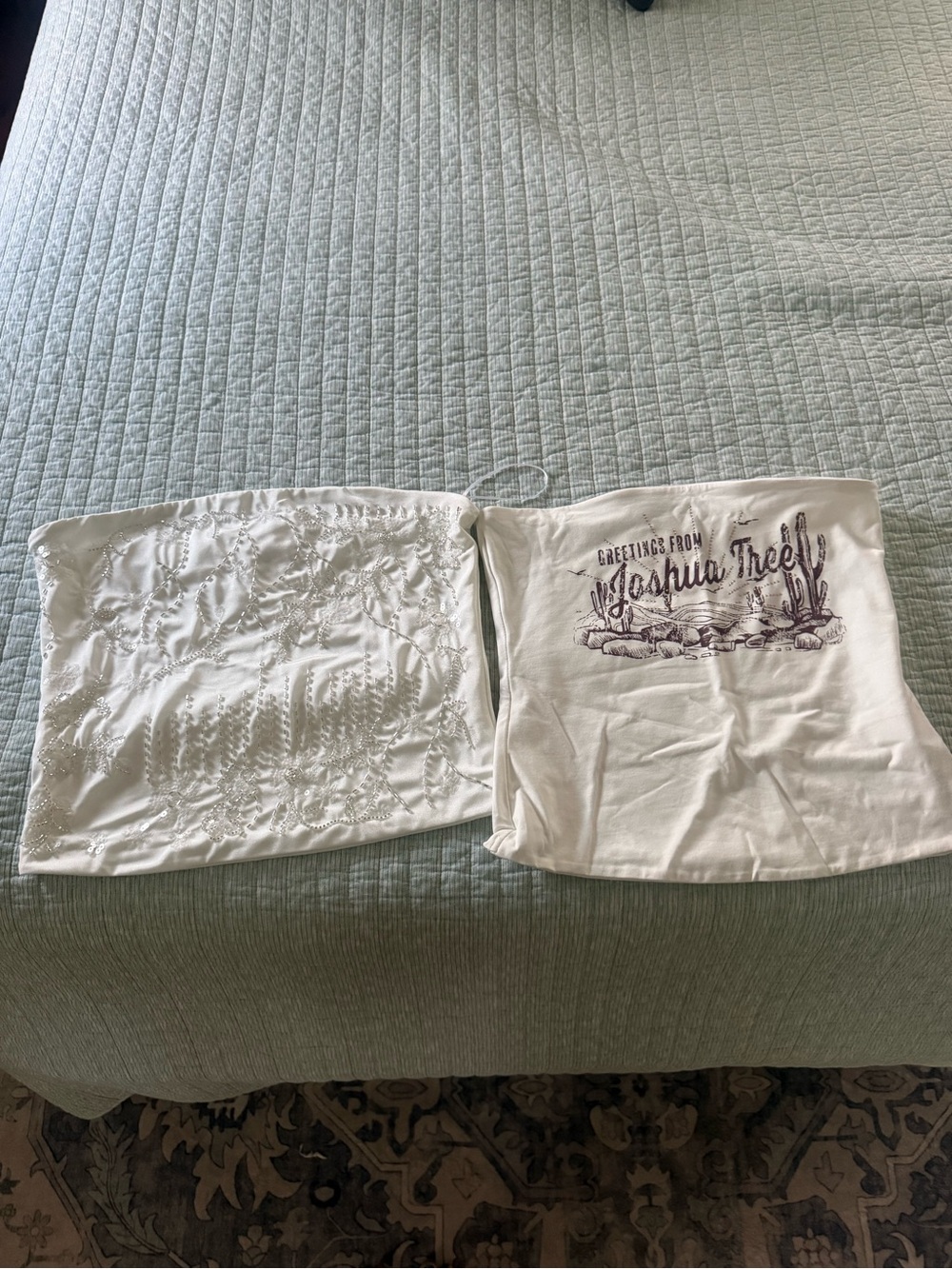 White Embroidered Tube Tops — Joshua Tree Graphic / bead design